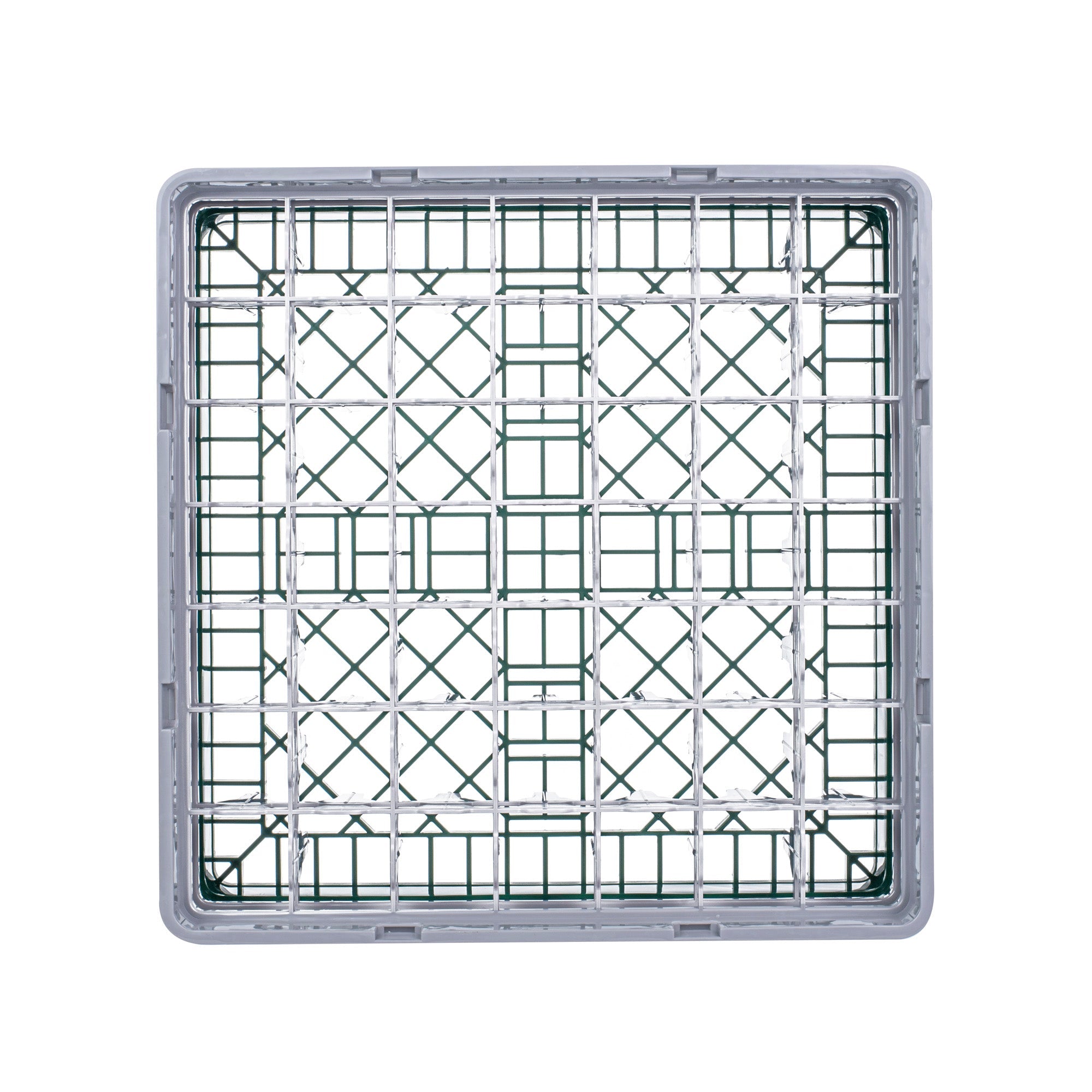 Clean Tek Professional Green Glass Rack - 49 Compartments, 1 Full Drop and 2 Half Drop Extenders - 19 3/4" x 19 3/4" x 8 3/4" - 1 count box