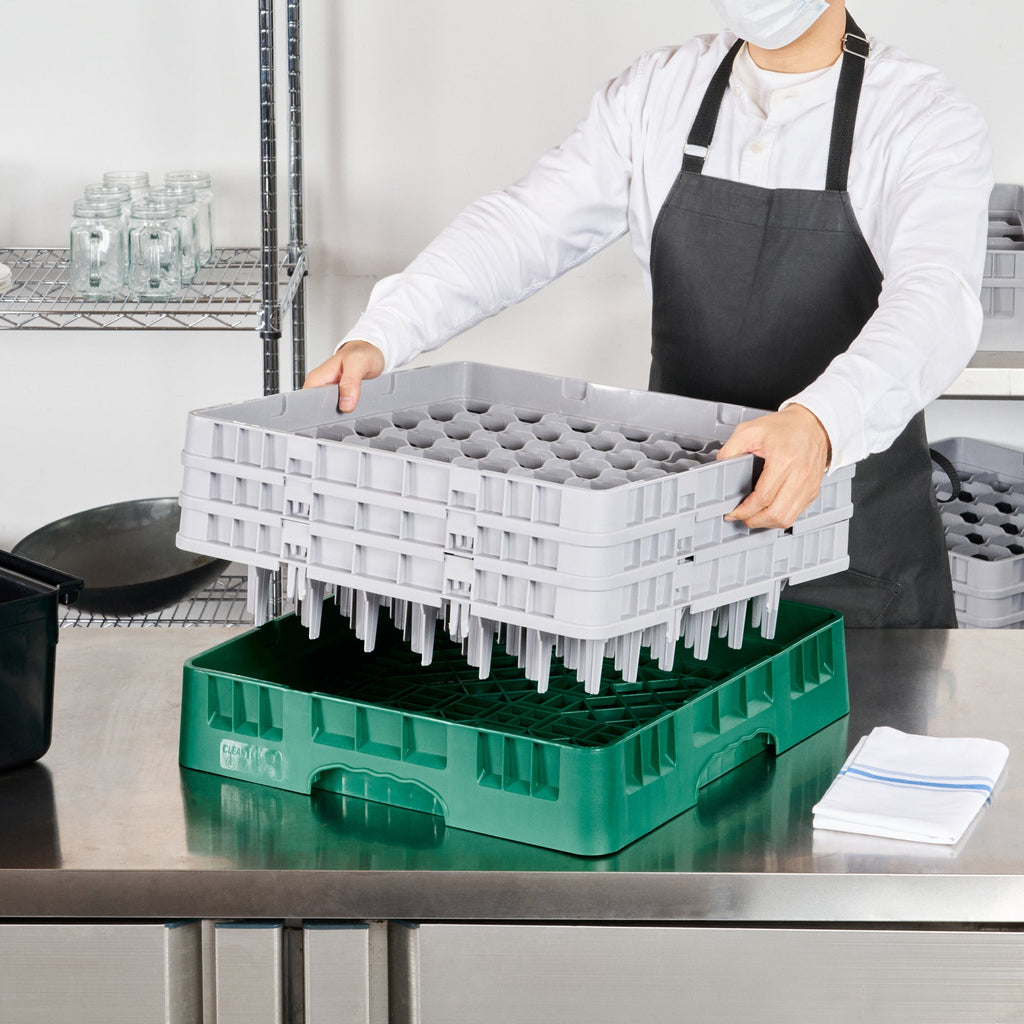 Clean Tek Professional Green Glass Rack - 49 Compartments, 1 Full Drop and 2 Half Drop Extenders - 19 3/4" x 19 3/4" x 8 3/4" - 1 count box
