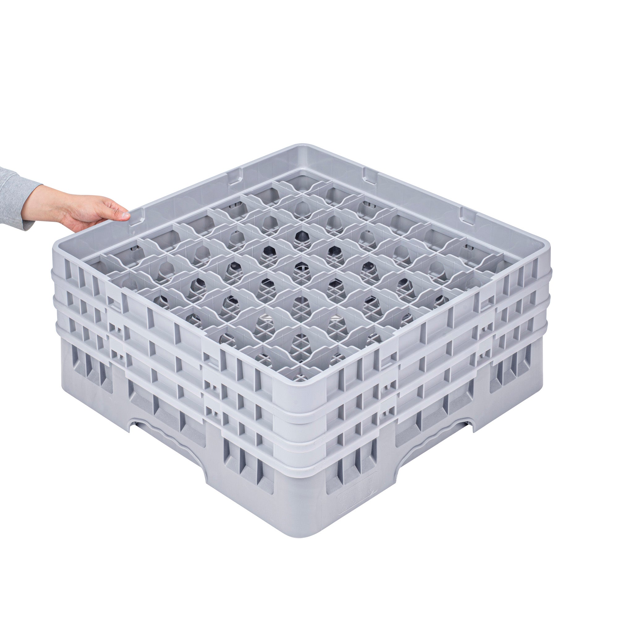 Clean Tek Professional Gray Glass Rack - 49 Compartments, 1 Full Drop and 2 Half Drop Extenders - 19 3/4" x 19 3/4" x 8 3/4" - 1 count box