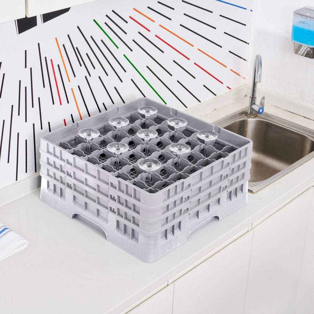 Clean Tek Professional Gray Glass Rack - 49 Compartments, 1 Full Drop and 2 Half Drop Extenders - 19 3/4" x 19 3/4" x 8 3/4" - 1 count box