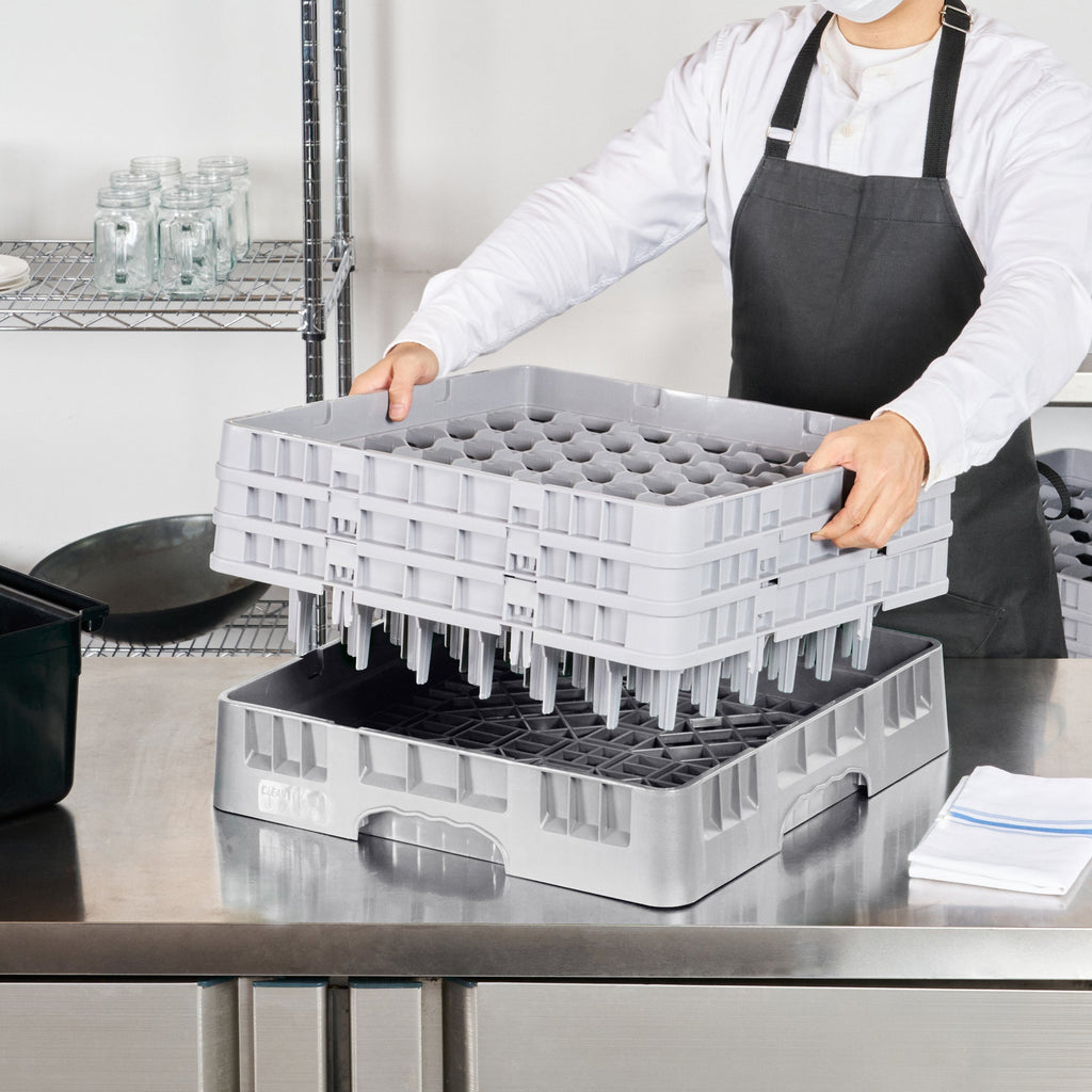 Clean Tek Professional Gray Glass Rack - 49 Compartments, 1 Full Drop and 2 Half Drop Extenders - 19 3/4" x 19 3/4" x 8 3/4" - 1 count box