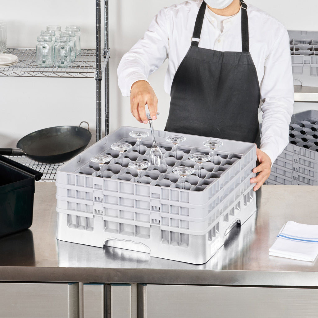 Clean Tek Professional Gray Glass Rack - 49 Compartments, 1 Full Drop and 2 Half Drop Extenders - 19 3/4" x 19 3/4" x 8 3/4" - 1 count box