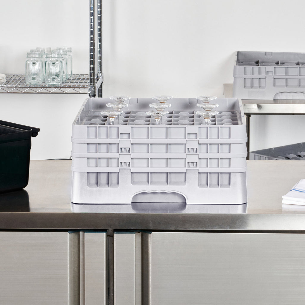 Clean Tek Professional Gray Glass Rack - 49 Compartments, 1 Full Drop and 2 Half Drop Extenders - 19 3/4" x 19 3/4" x 8 3/4" - 1 count box