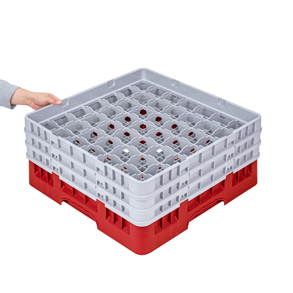 Clean Tek Professional Red Glass Rack - 49 Compartments, 1 Full Drop and 2 Half Drop Extenders - 19 3/4" x 19 3/4" x 8 3/4" - 1 count box