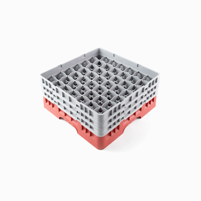 Clean Tek Professional Red Glass Rack - 49 Compartments, 1 Full Drop and 2 Half Drop Extenders - 19 3/4" x 19 3/4" x 8 3/4" - 1 count box