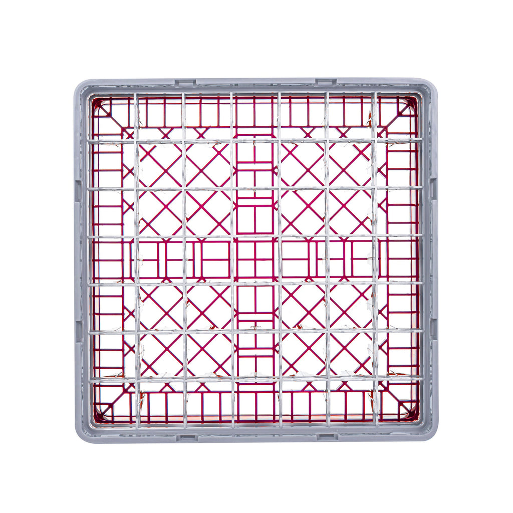 Clean Tek Professional Red Glass Rack - 49 Compartments, 1 Full Drop and 2 Half Drop Extenders - 19 3/4" x 19 3/4" x 8 3/4" - 1 count box
