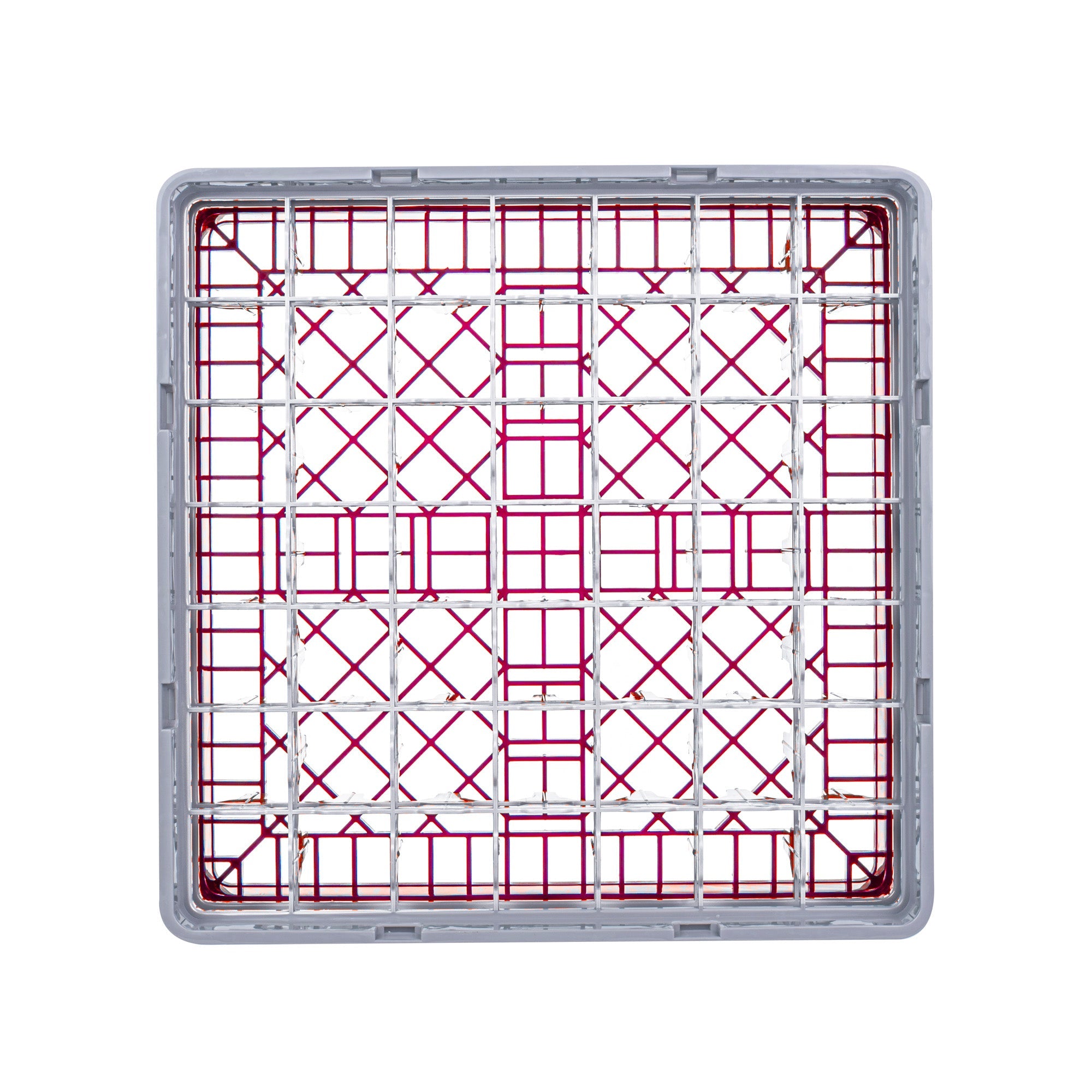 Clean Tek Professional Red Glass Rack - 49 Compartments, 1 Full Drop and 2 Half Drop Extenders - 19 3/4" x 19 3/4" x 8 3/4" - 1 count box