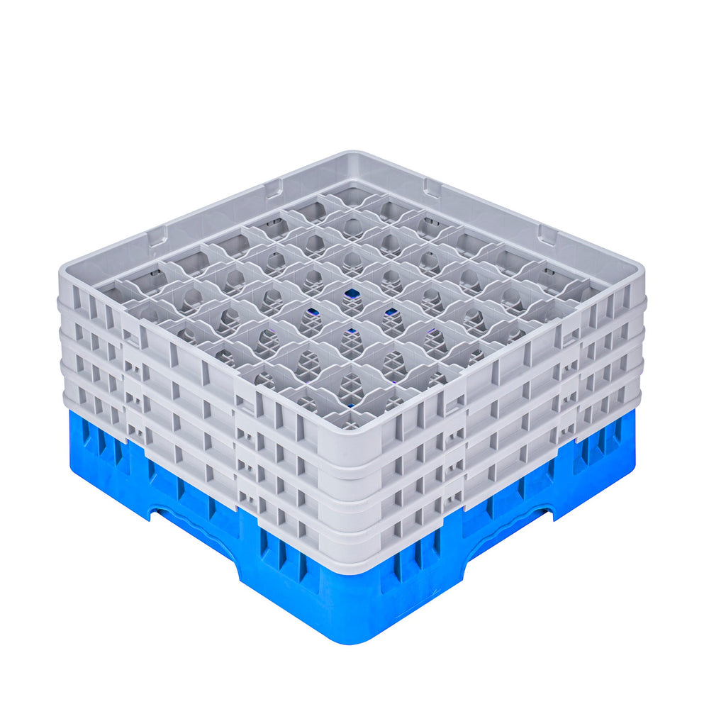 Clean Tek Professional Blue Glass Rack - 49 Compartments, 1 Full Drop and 3 Half Drop Extenders - 19 3/4" x 19 3/4" x 10 1/2" - 1 count box