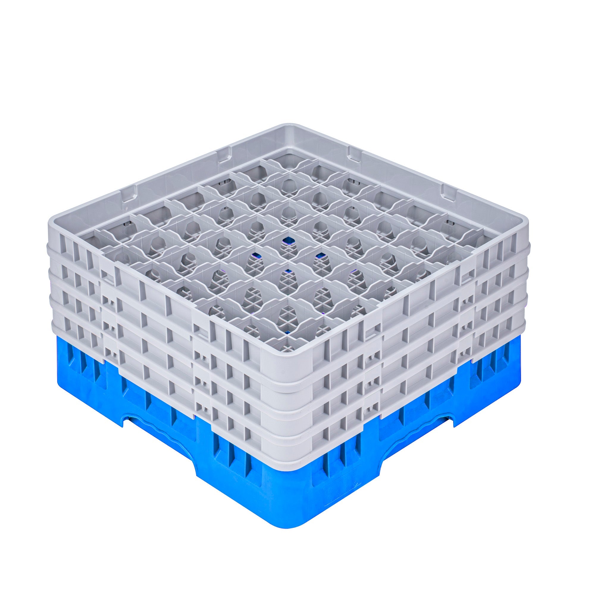 Clean Tek Professional Blue Glass Rack - 49 Compartments, 1 Full Drop and 3 Half Drop Extenders - 19 3/4" x 19 3/4" x 10 1/2" - 1 count box
