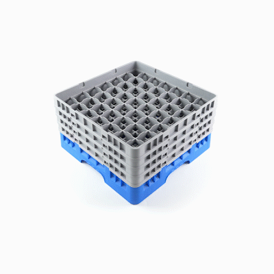 Clean Tek Professional Blue Glass Rack - 49 Compartments, 1 Full Drop and 3 Half Drop Extenders - 19 3/4" x 19 3/4" x 10 1/2" - 1 count box
