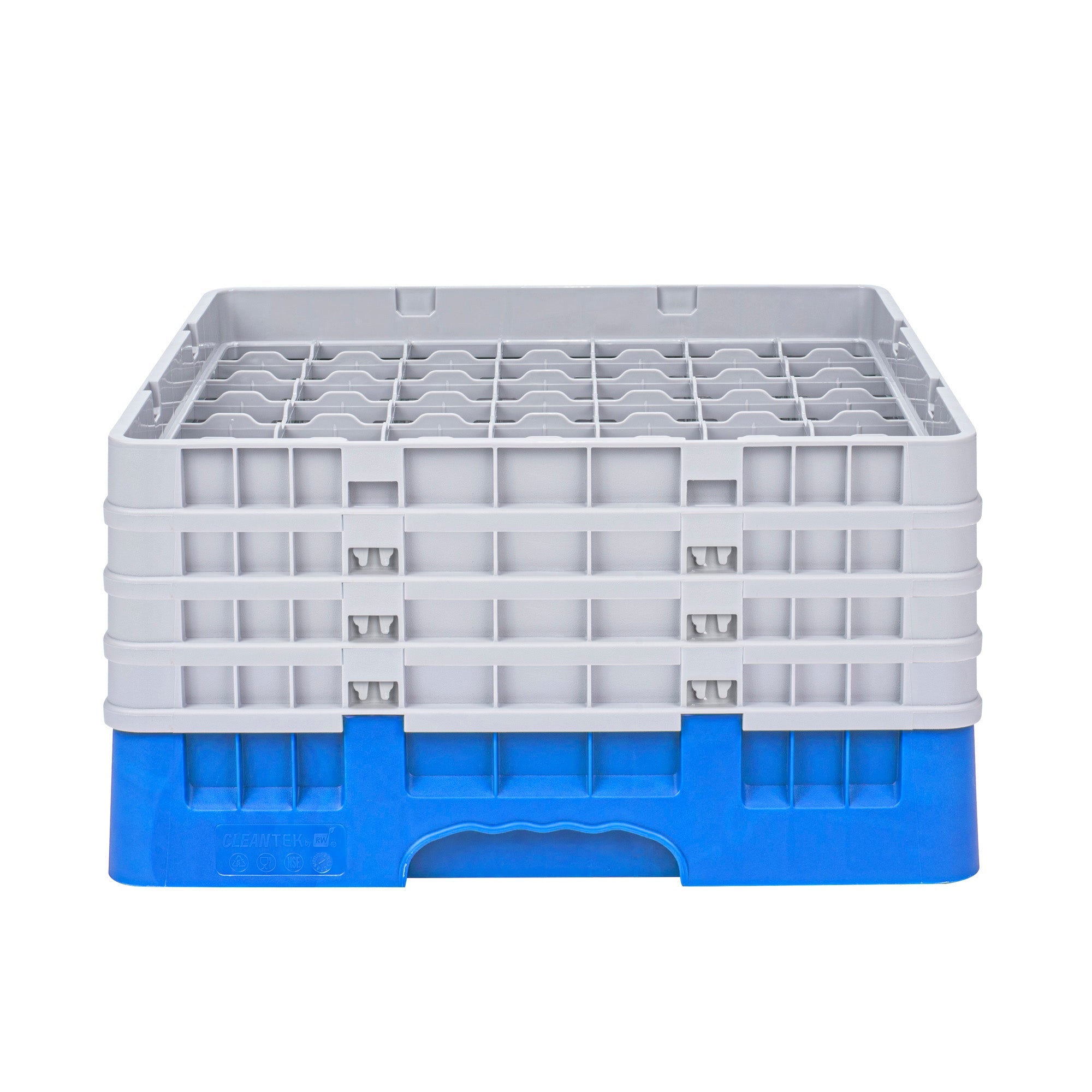 Clean Tek Professional Blue Glass Rack - 49 Compartments, 1 Full Drop and 3 Half Drop Extenders - 19 3/4" x 19 3/4" x 10 1/2" - 1 count box