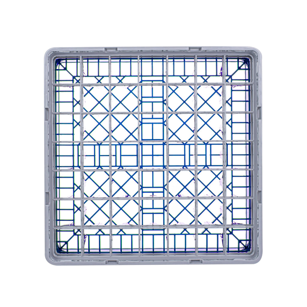 Clean Tek Professional Blue Glass Rack - 49 Compartments, 1 Full Drop and 3 Half Drop Extenders - 19 3/4" x 19 3/4" x 10 1/2" - 1 count box