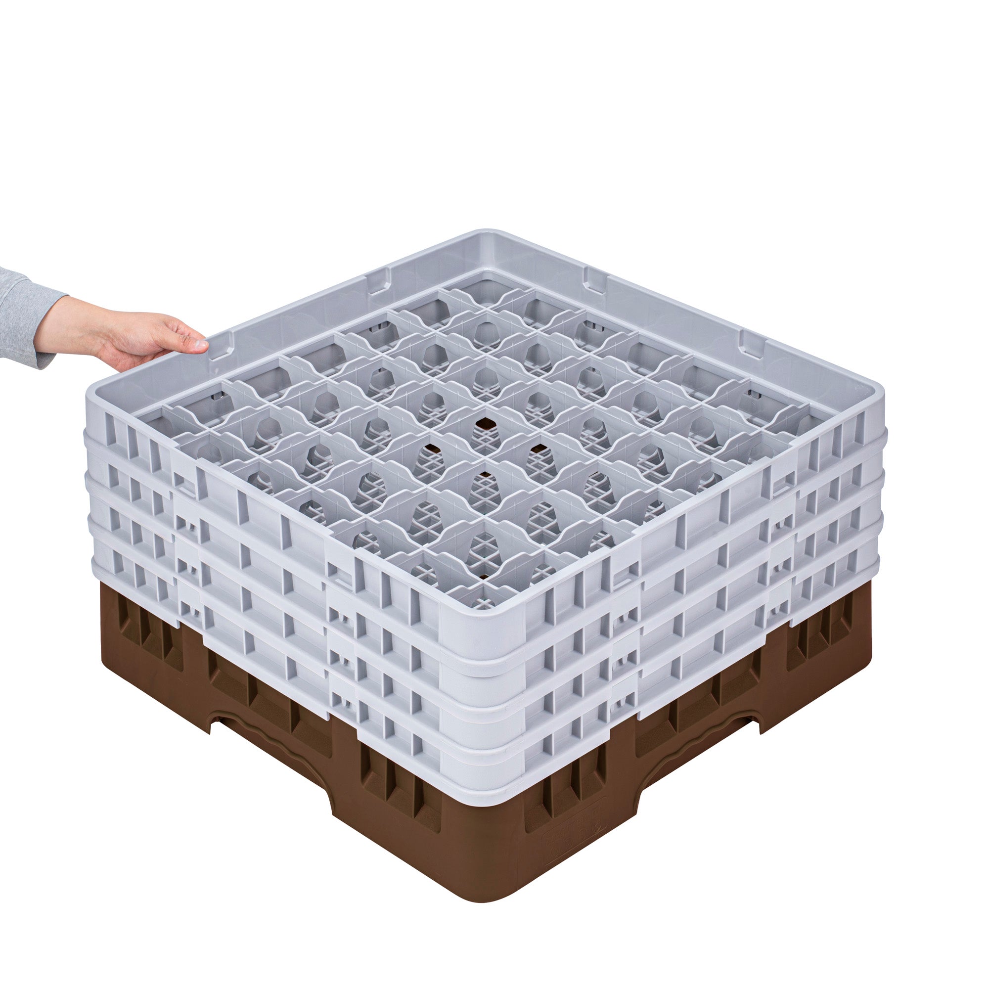 Clean Tek Professional Brown Glass Rack - 49 Compartments, 1 Full Drop and 3 Half Drop Extenders - 19 3/4" x 19 3/4" x 10 1/2" - 1 count box