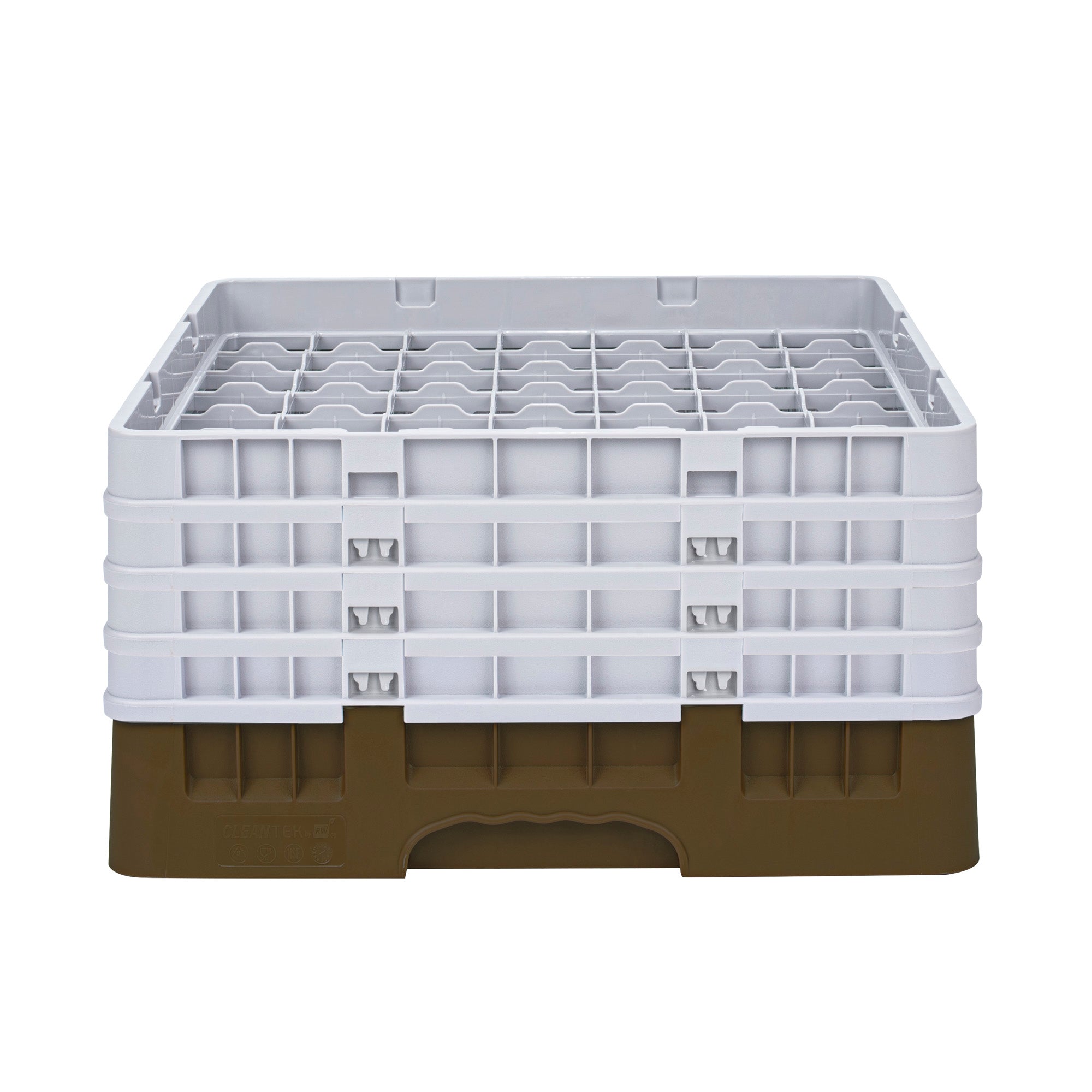 Clean Tek Professional Brown Glass Rack - 49 Compartments, 1 Full Drop and 3 Half Drop Extenders - 19 3/4" x 19 3/4" x 10 1/2" - 1 count box