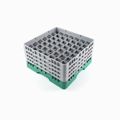 Clean Tek Professional Green Glass Rack - 49 Compartments, 1 Full Drop and 3 Half Drop Extenders - 19 3/4" x 19 3/4" x 10 1/2" - 1 count box