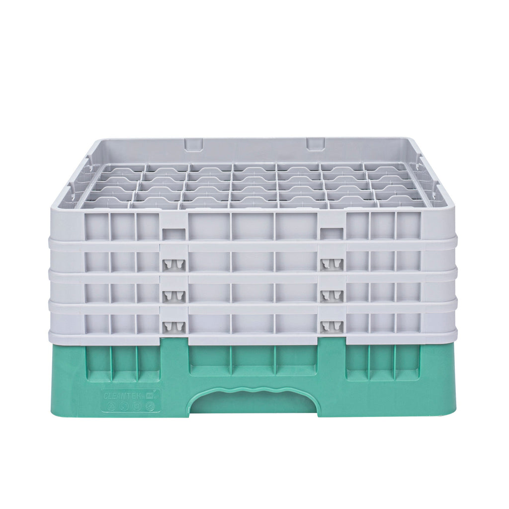 Clean Tek Professional Green Glass Rack - 49 Compartments, 1 Full Drop and 3 Half Drop Extenders - 19 3/4" x 19 3/4" x 10 1/2" - 1 count box