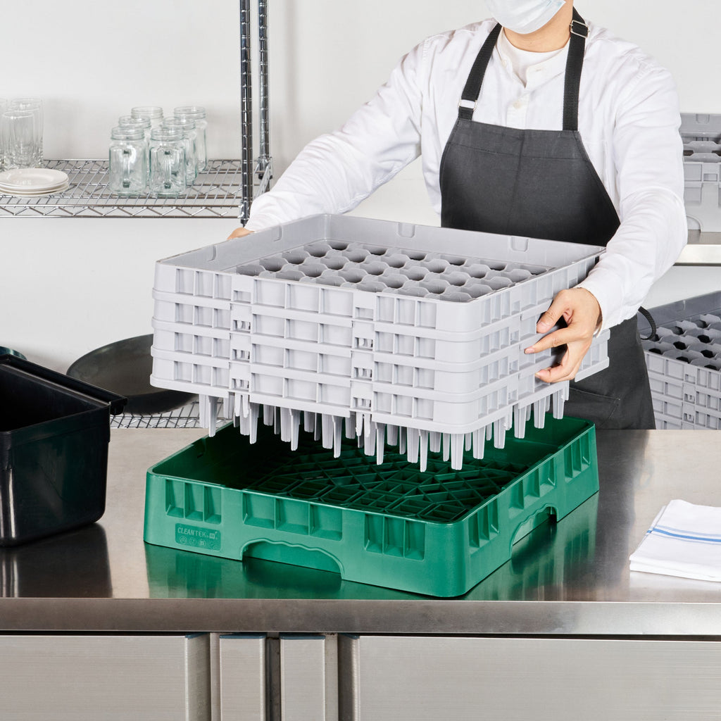 Clean Tek Professional Green Glass Rack - 49 Compartments, 1 Full Drop and 3 Half Drop Extenders - 19 3/4" x 19 3/4" x 10 1/2" - 1 count box