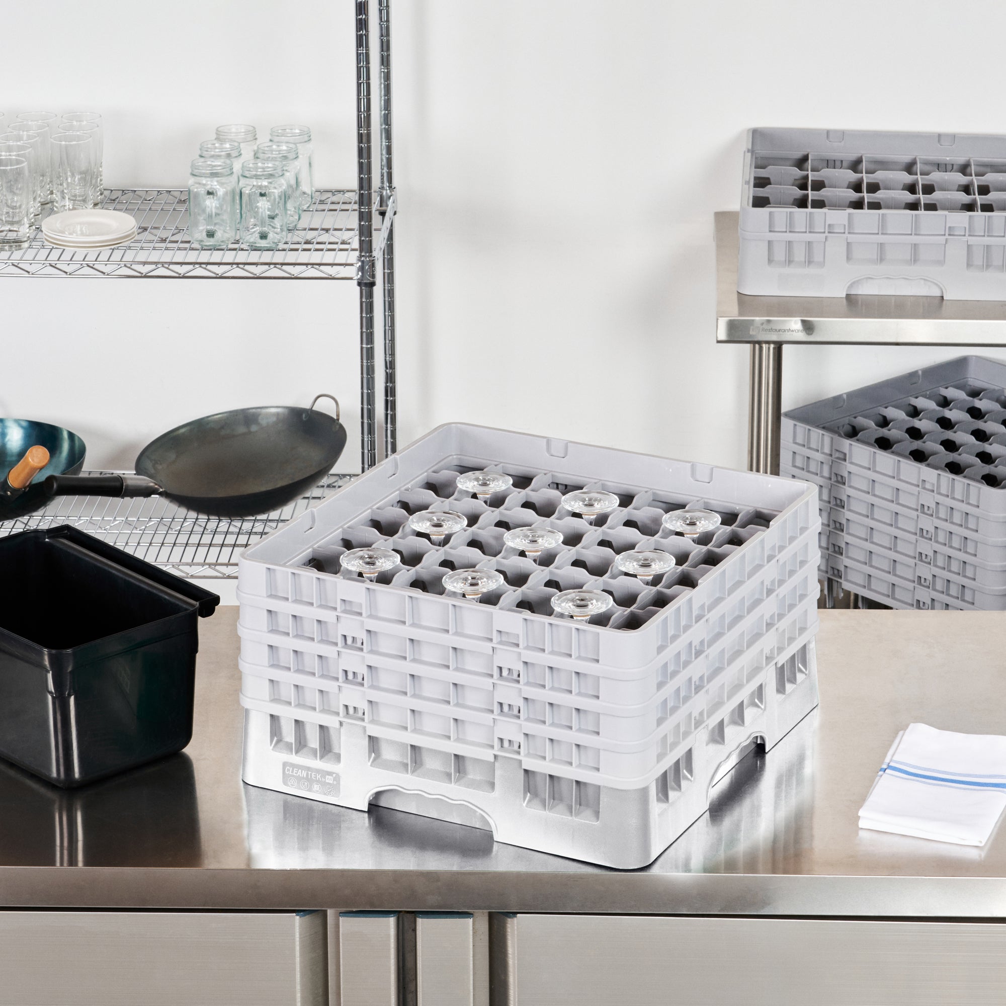 Clean Tek Professional Gray Glass Rack - 49 Compartments, 1 Full Drop and 3 Half Drop Extenders - 19 3/4" x 19 3/4" x 10 1/2" - 1 count box