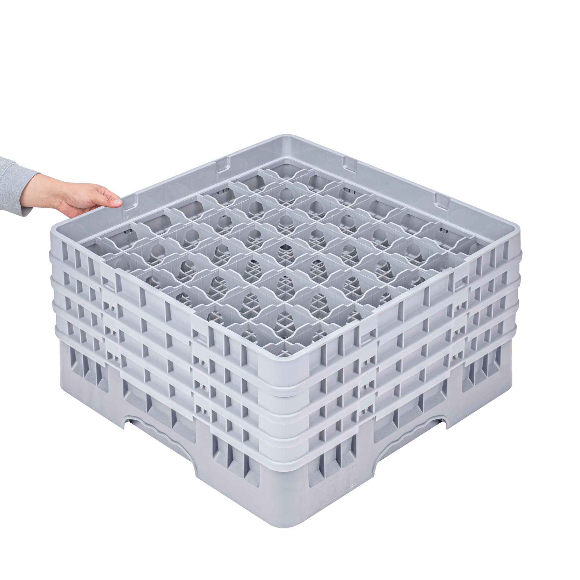Clean Tek Professional Gray Glass Rack - 49 Compartments, 1 Full Drop and 3 Half Drop Extenders - 19 3/4" x 19 3/4" x 10 1/2" - 1 count box
