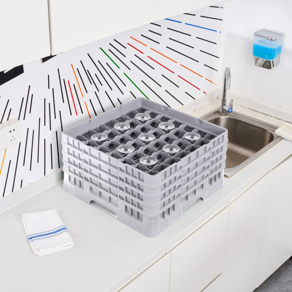 Clean Tek Professional Gray Glass Rack - 49 Compartments, 1 Full Drop and 3 Half Drop Extenders - 19 3/4" x 19 3/4" x 10 1/2" - 1 count box