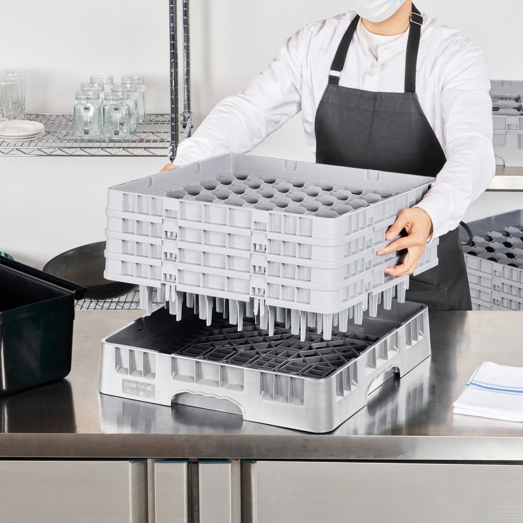 Clean Tek Professional Gray Glass Rack - 49 Compartments, 1 Full Drop and 3 Half Drop Extenders - 19 3/4" x 19 3/4" x 10 1/2" - 1 count box