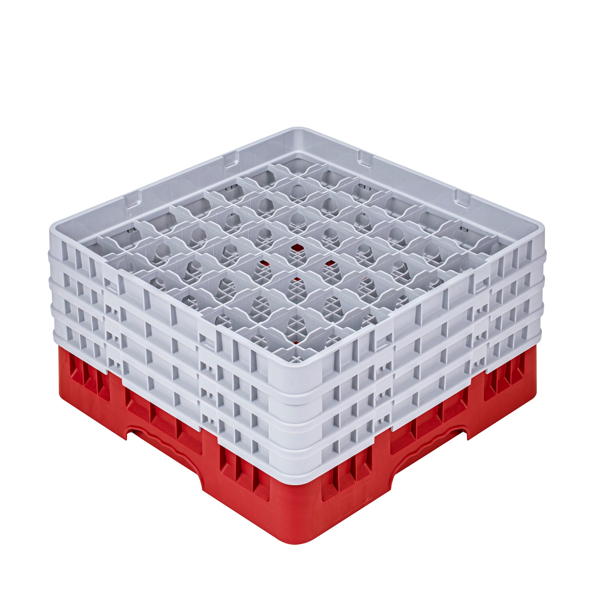 Clean Tek Professional Red Glass Rack - 49 Compartments, 1 Full Drop and 3 Half Drop Extenders - 19 3/4" x 19 3/4" x 10 1/2" - 1 count box
