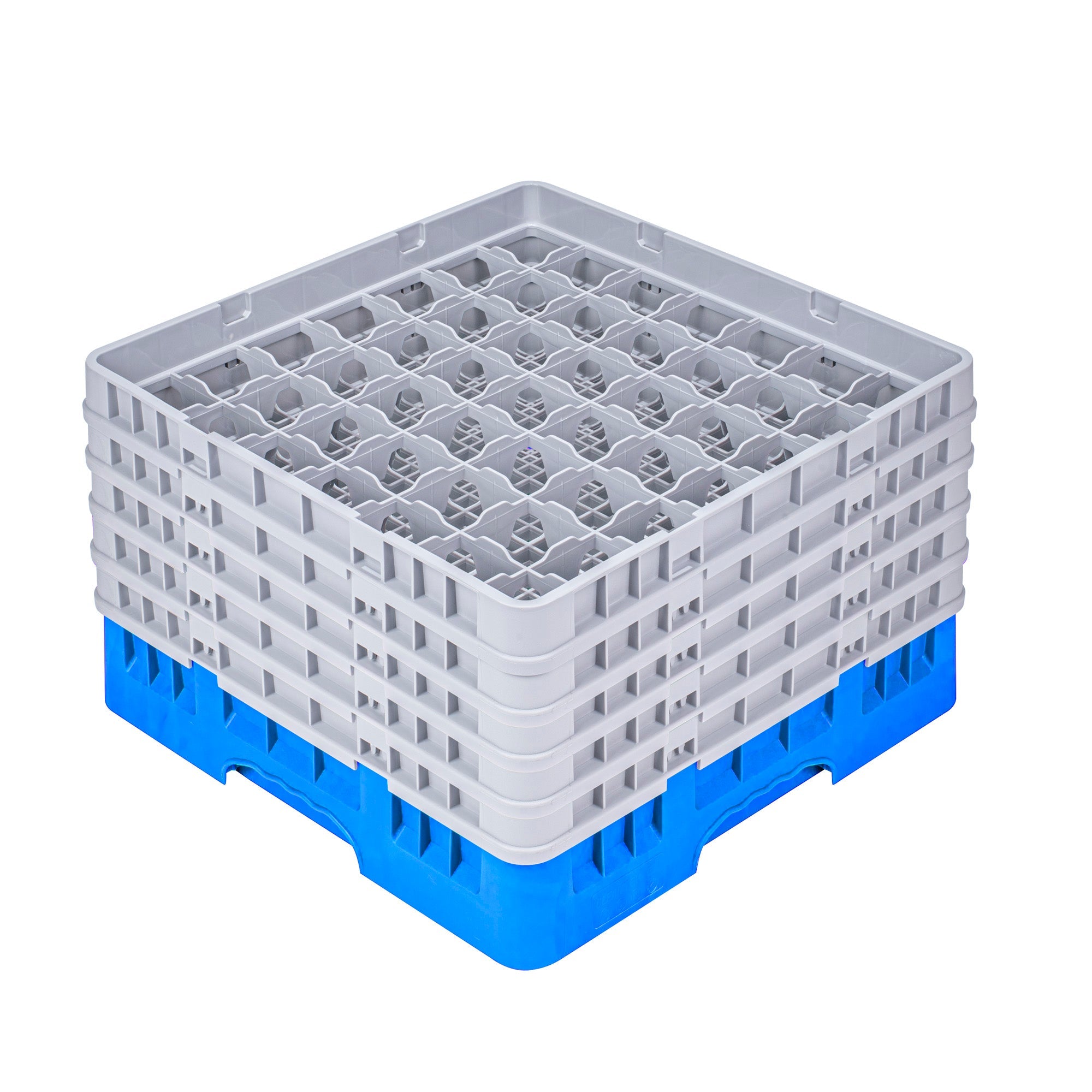 Clean Tek Professional Blue Glass Rack - 49 Compartments, 1 Full Drop and 4 Half Drop Extenders - 19 3/4" x 19 3/4" x 12 1/4" - 1 count box