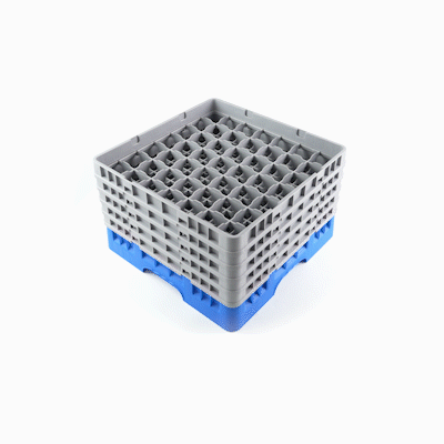 Clean Tek Professional Blue Glass Rack - 49 Compartments, 1 Full Drop and 4 Half Drop Extenders - 19 3/4" x 19 3/4" x 12 1/4" - 1 count box