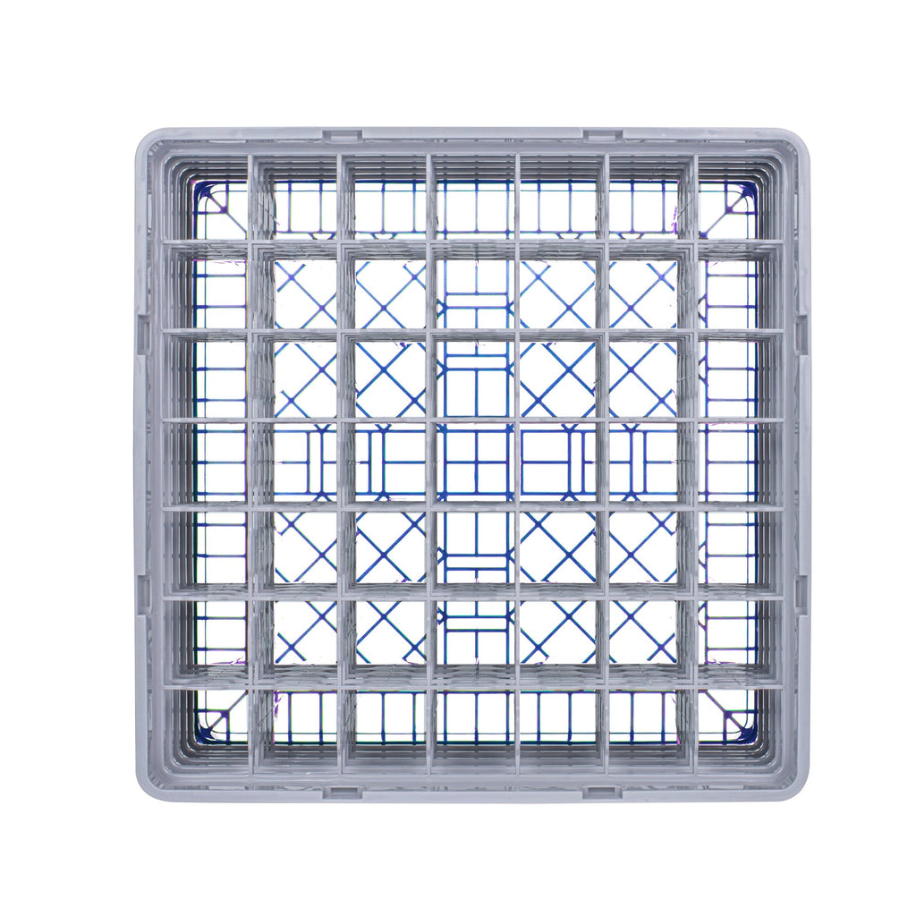 Clean Tek Professional Blue Glass Rack - 49 Compartments, 1 Full Drop and 4 Half Drop Extenders - 19 3/4" x 19 3/4" x 12 1/4" - 1 count box