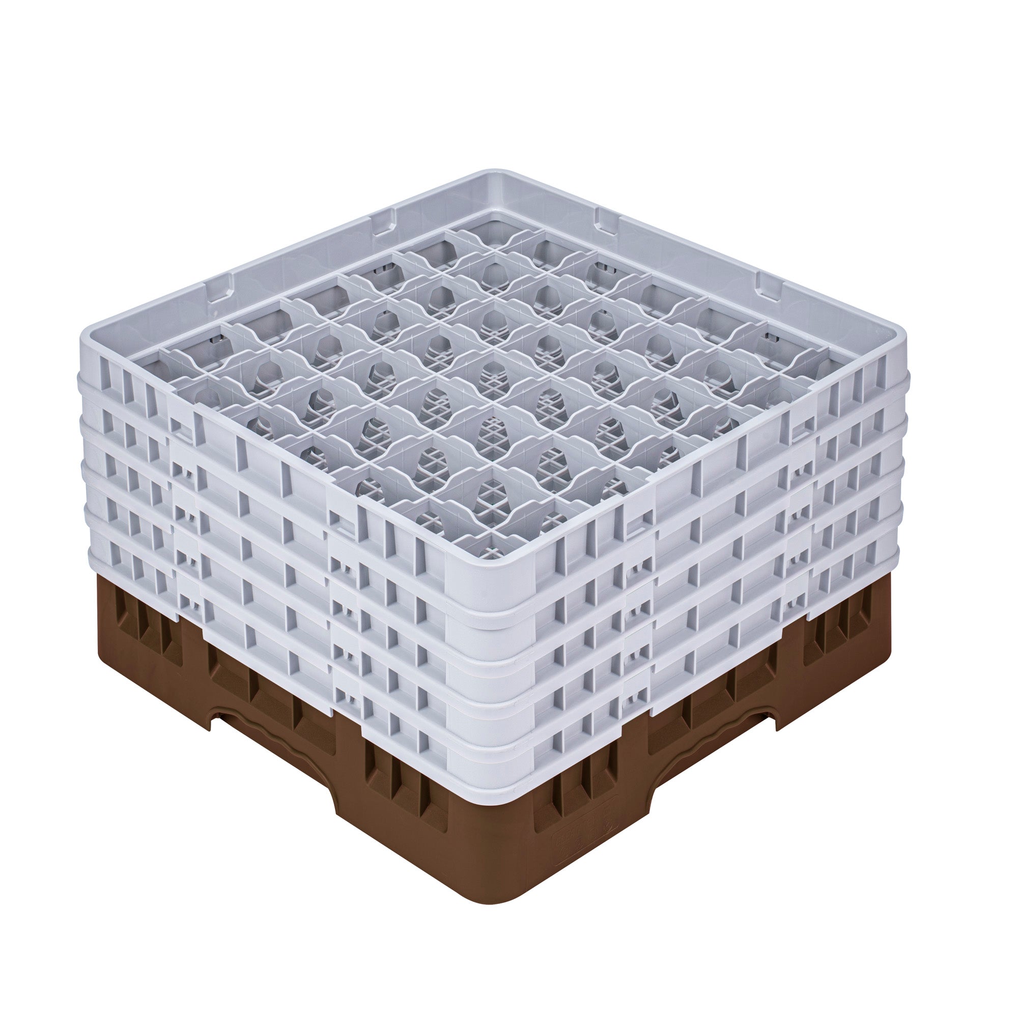 Clean Tek Professional Brown Glass Rack - 49 Compartments, 1 Full Drop and 4 Half Drop Extenders - 19 3/4" x 19 3/4" x 12 1/4" - 1 count box