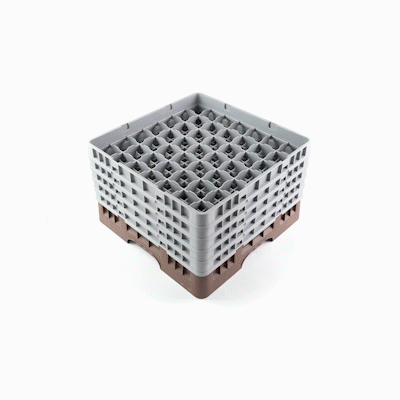 Clean Tek Professional Brown Glass Rack - 49 Compartments, 1 Full Drop and 4 Half Drop Extenders - 19 3/4" x 19 3/4" x 12 1/4" - 1 count box