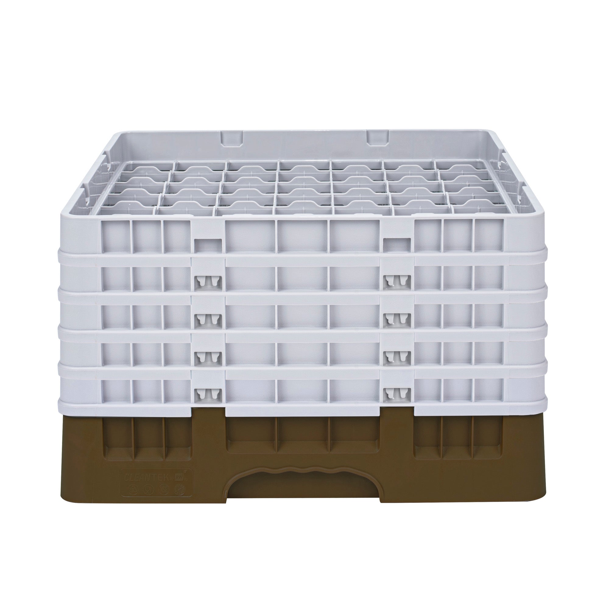 Clean Tek Professional Brown Glass Rack - 49 Compartments, 1 Full Drop and 4 Half Drop Extenders - 19 3/4" x 19 3/4" x 12 1/4" - 1 count box
