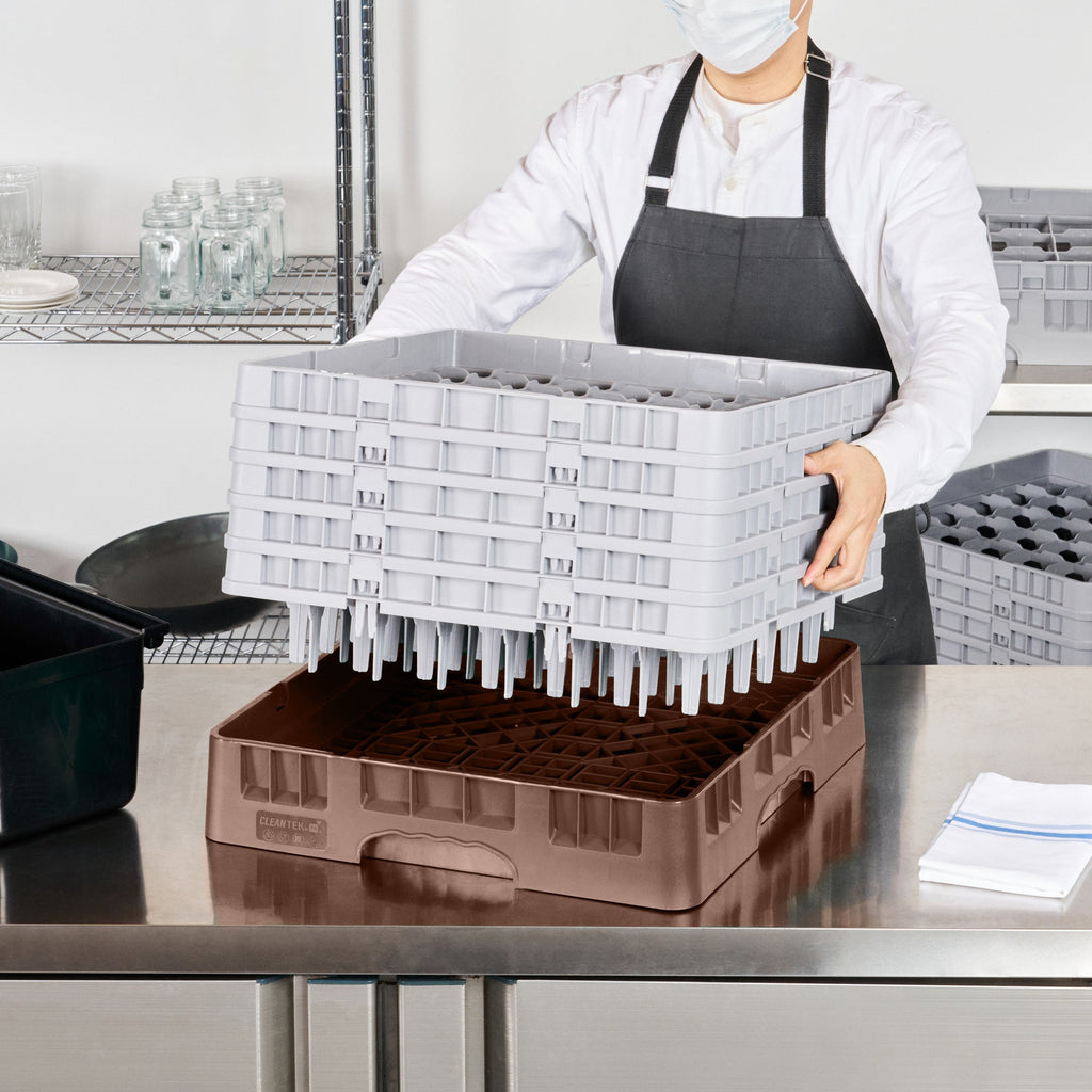 Clean Tek Professional Brown Glass Rack - 49 Compartments, 1 Full Drop and 4 Half Drop Extenders - 19 3/4" x 19 3/4" x 12 1/4" - 1 count box