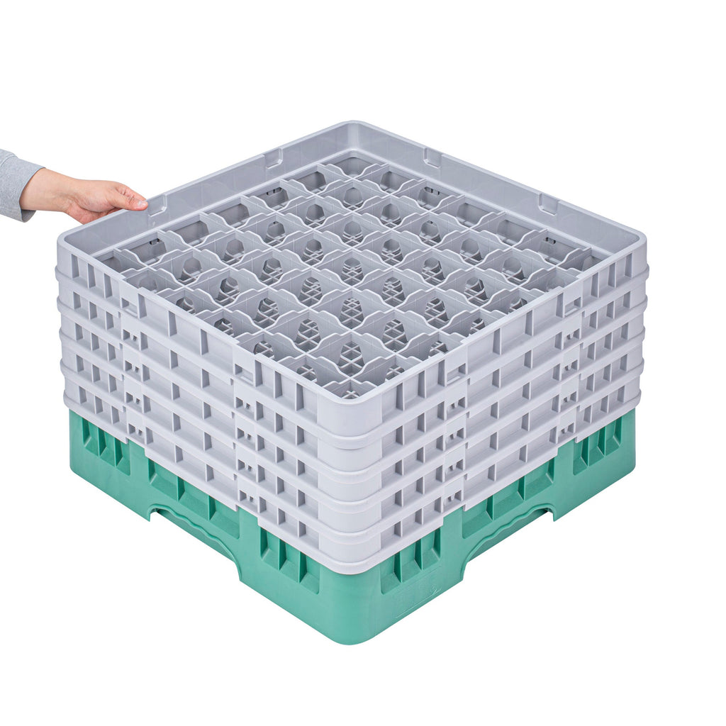 Clean Tek Professional Green Glass Rack - 49 Compartments, 1 Full Drop and 4 Half Drop Extenders - 19 3/4" x 19 3/4" x 12 1/4" - 1 count box