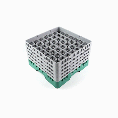 Clean Tek Professional Green Glass Rack - 49 Compartments, 1 Full Drop and 4 Half Drop Extenders - 19 3/4" x 19 3/4" x 12 1/4" - 1 count box