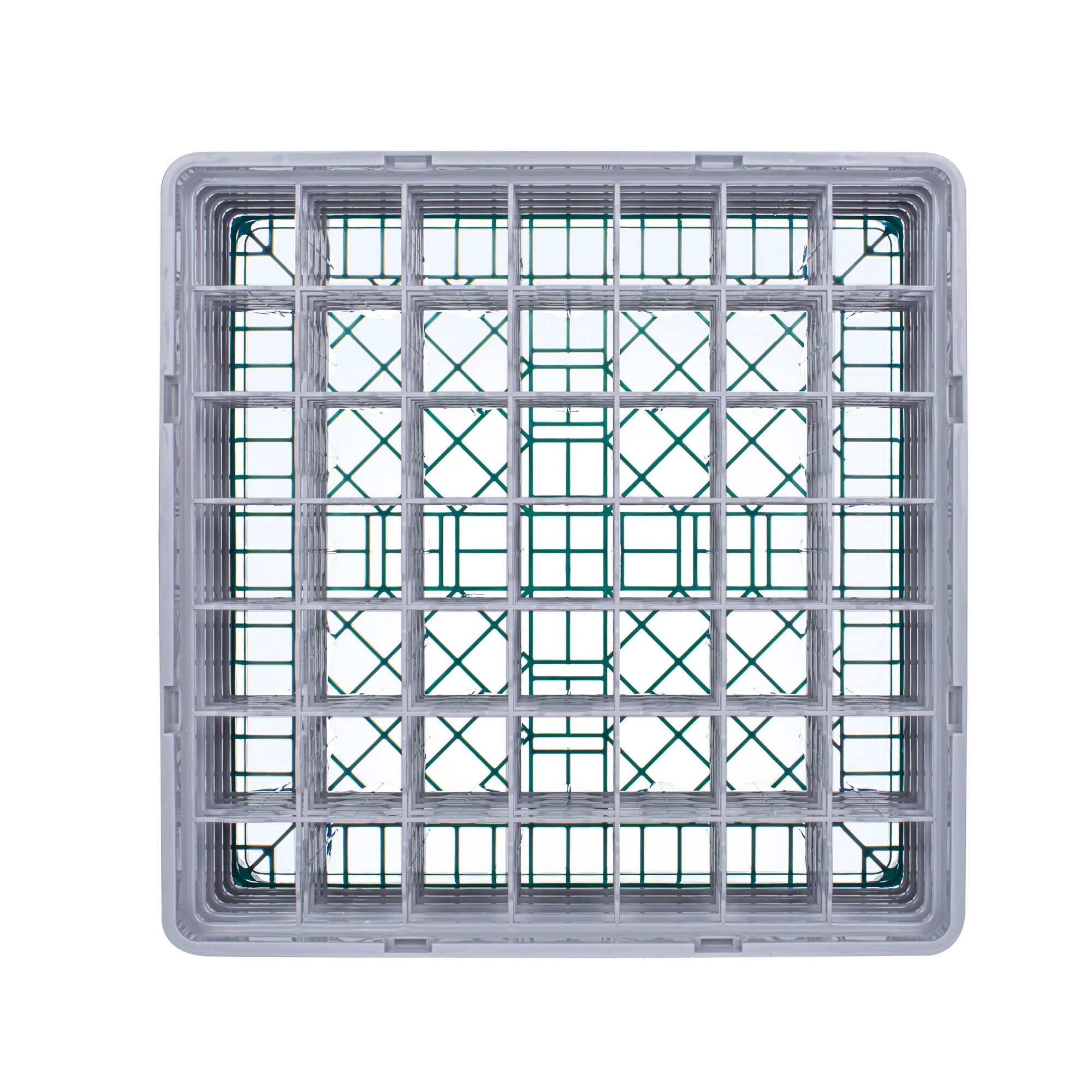 Clean Tek Professional Green Glass Rack - 49 Compartments, 1 Full Drop and 4 Half Drop Extenders - 19 3/4" x 19 3/4" x 12 1/4" - 1 count box