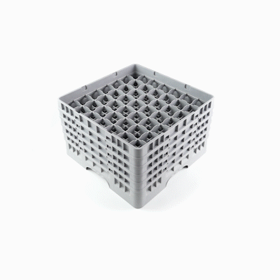 Clean Tek Professional Gray Glass Rack - 49 Compartments, 1 Full Drop and 4 Half Drop Extenders - 19 3/4" x 19 3/4" x 12 1/4" - 1 count box