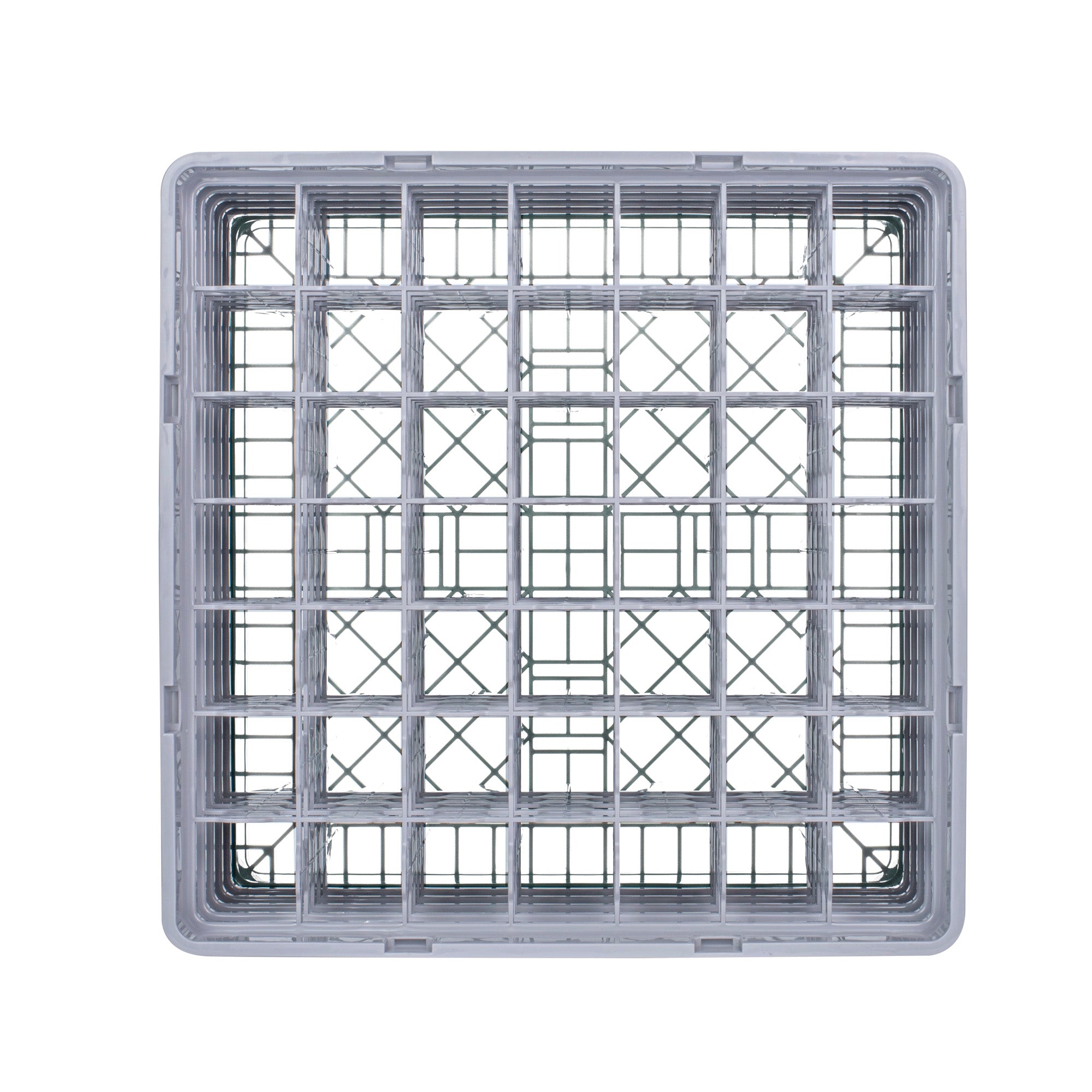 Clean Tek Professional Gray Glass Rack - 49 Compartments, 1 Full Drop and 4 Half Drop Extenders - 19 3/4" x 19 3/4" x 12 1/4" - 1 count box