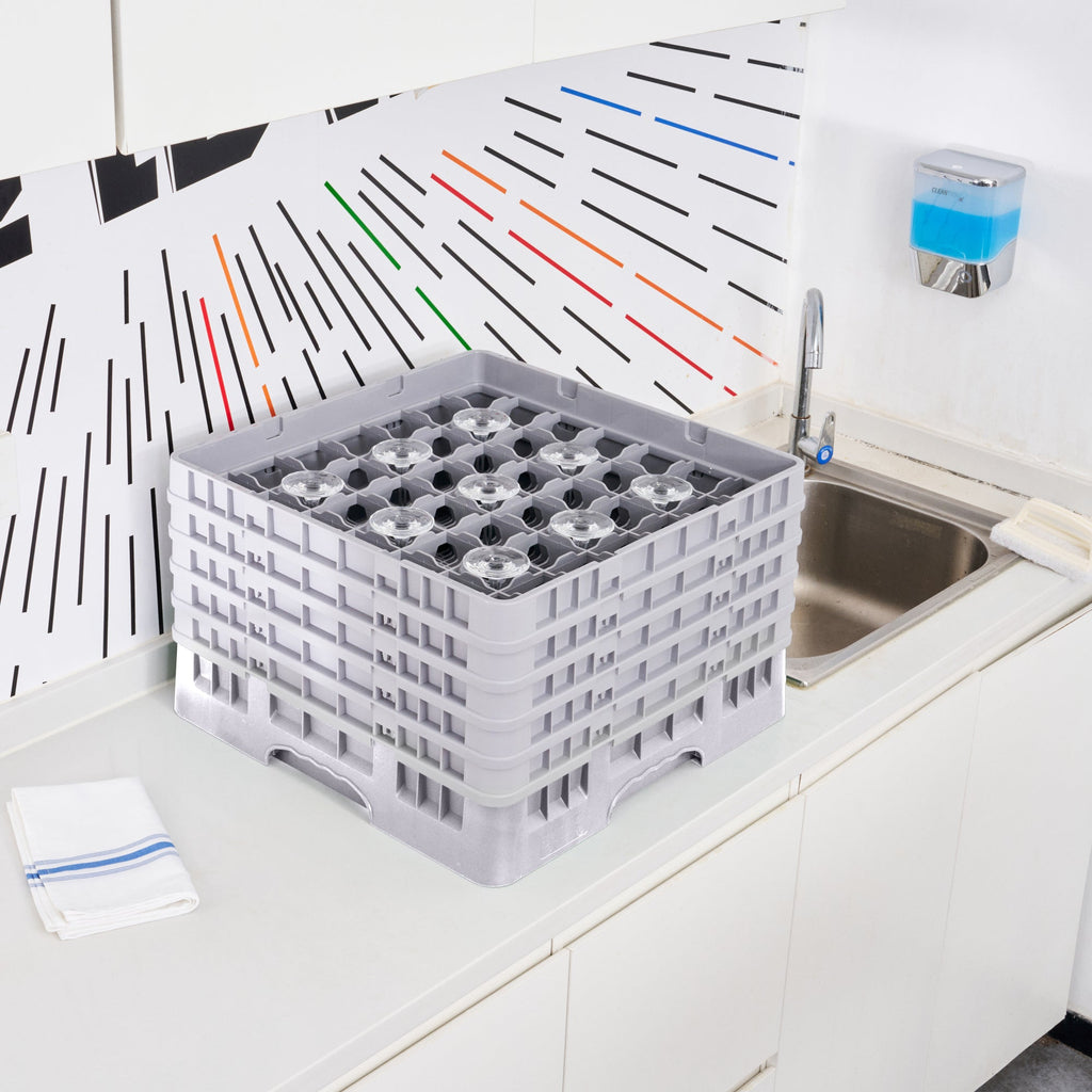 Clean Tek Professional Gray Glass Rack - 49 Compartments, 1 Full Drop and 4 Half Drop Extenders - 19 3/4" x 19 3/4" x 12 1/4" - 1 count box