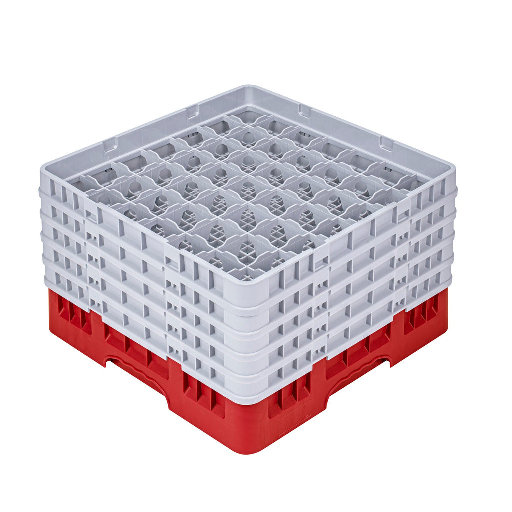 Clean Tek Professional Red Glass Rack - 49 Compartments, 1 Full Drop and 4 Half Drop Extenders - 19 3/4" x 19 3/4" x 12 1/4" - 1 count box