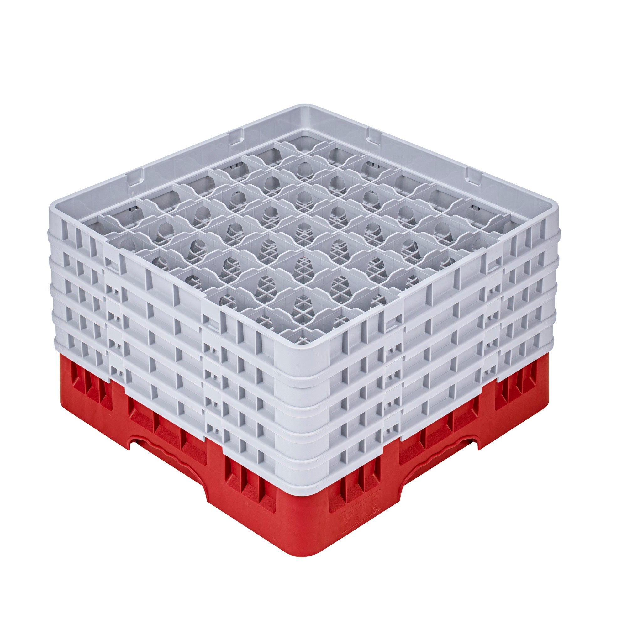 Clean Tek Professional Red Glass Rack - 49 Compartments, 1 Full Drop and 4 Half Drop Extenders - 19 3/4" x 19 3/4" x 12 1/4" - 1 count box