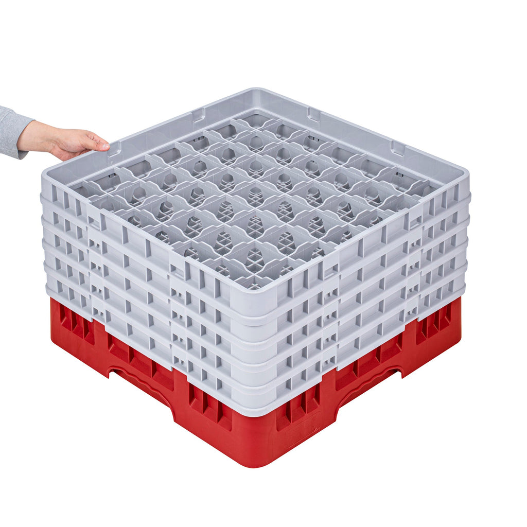 Clean Tek Professional Red Glass Rack - 49 Compartments, 1 Full Drop and 4 Half Drop Extenders - 19 3/4" x 19 3/4" x 12 1/4" - 1 count box