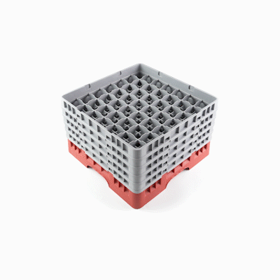 Clean Tek Professional Red Glass Rack - 49 Compartments, 1 Full Drop and 4 Half Drop Extenders - 19 3/4" x 19 3/4" x 12 1/4" - 1 count box