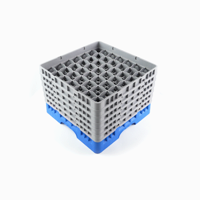 Clean Tek Professional Blue Glass Rack - 49 Compartments, 1 Full Drop and 5 Half Drop Extenders - 19 3/4" x 19 3/4" x 13 3/4" - 1 count box