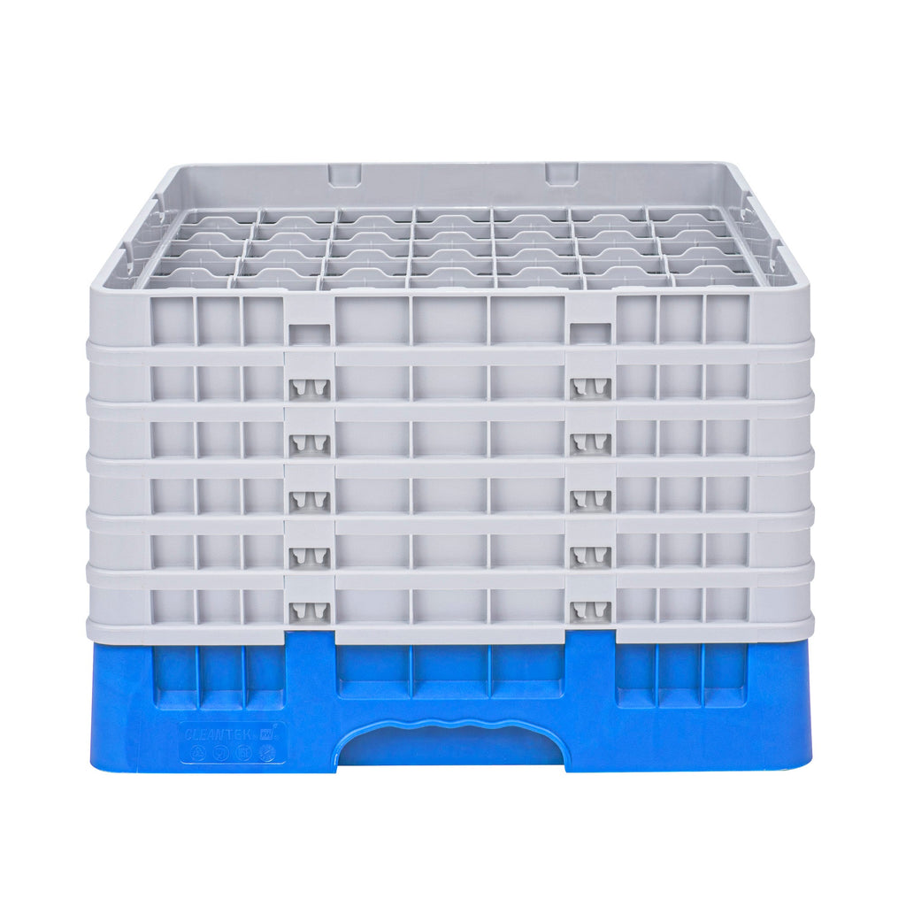 Clean Tek Professional Blue Glass Rack - 49 Compartments, 1 Full Drop and 5 Half Drop Extenders - 19 3/4" x 19 3/4" x 13 3/4" - 1 count box