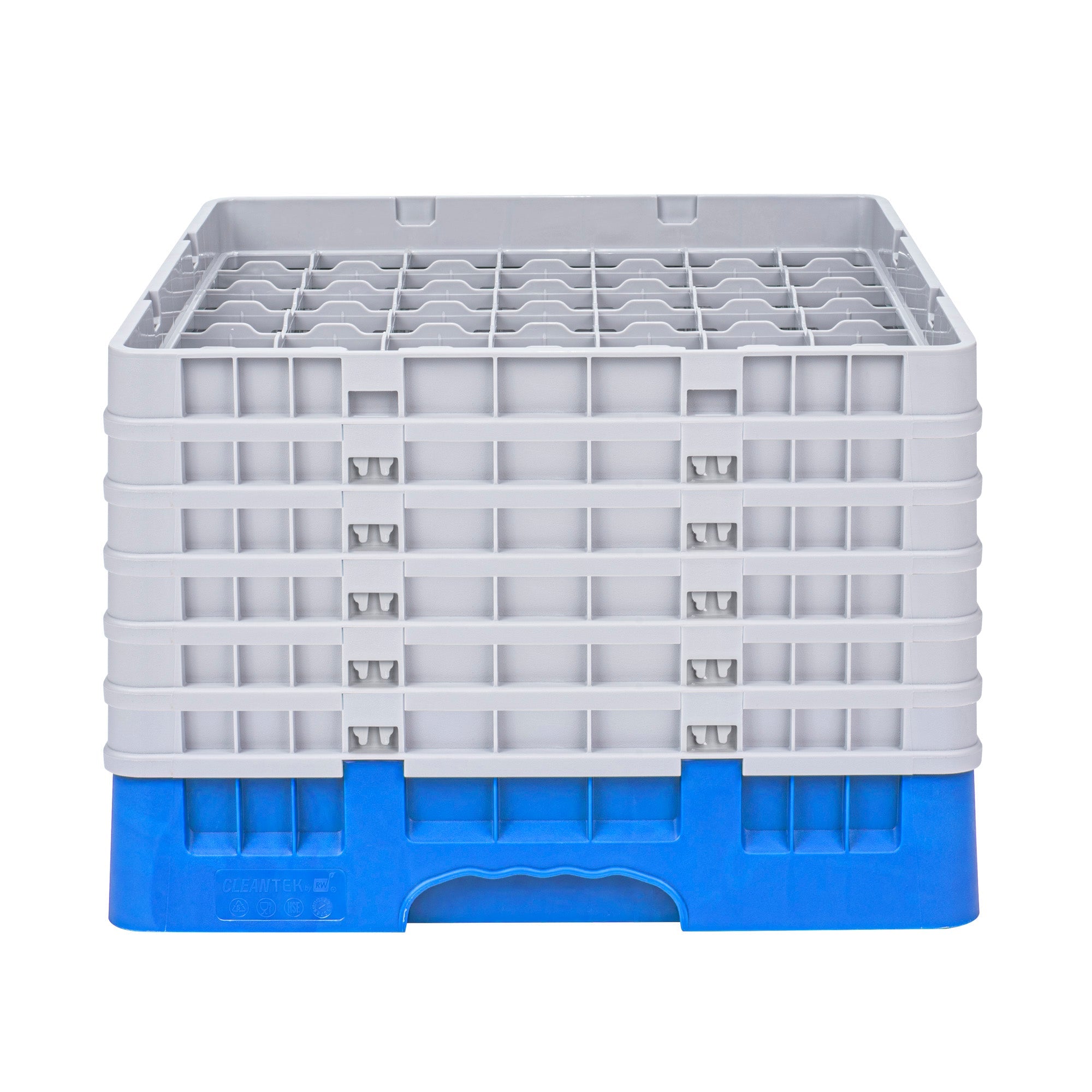 Clean Tek Professional Blue Glass Rack - 49 Compartments, 1 Full Drop and 5 Half Drop Extenders - 19 3/4" x 19 3/4" x 13 3/4" - 1 count box