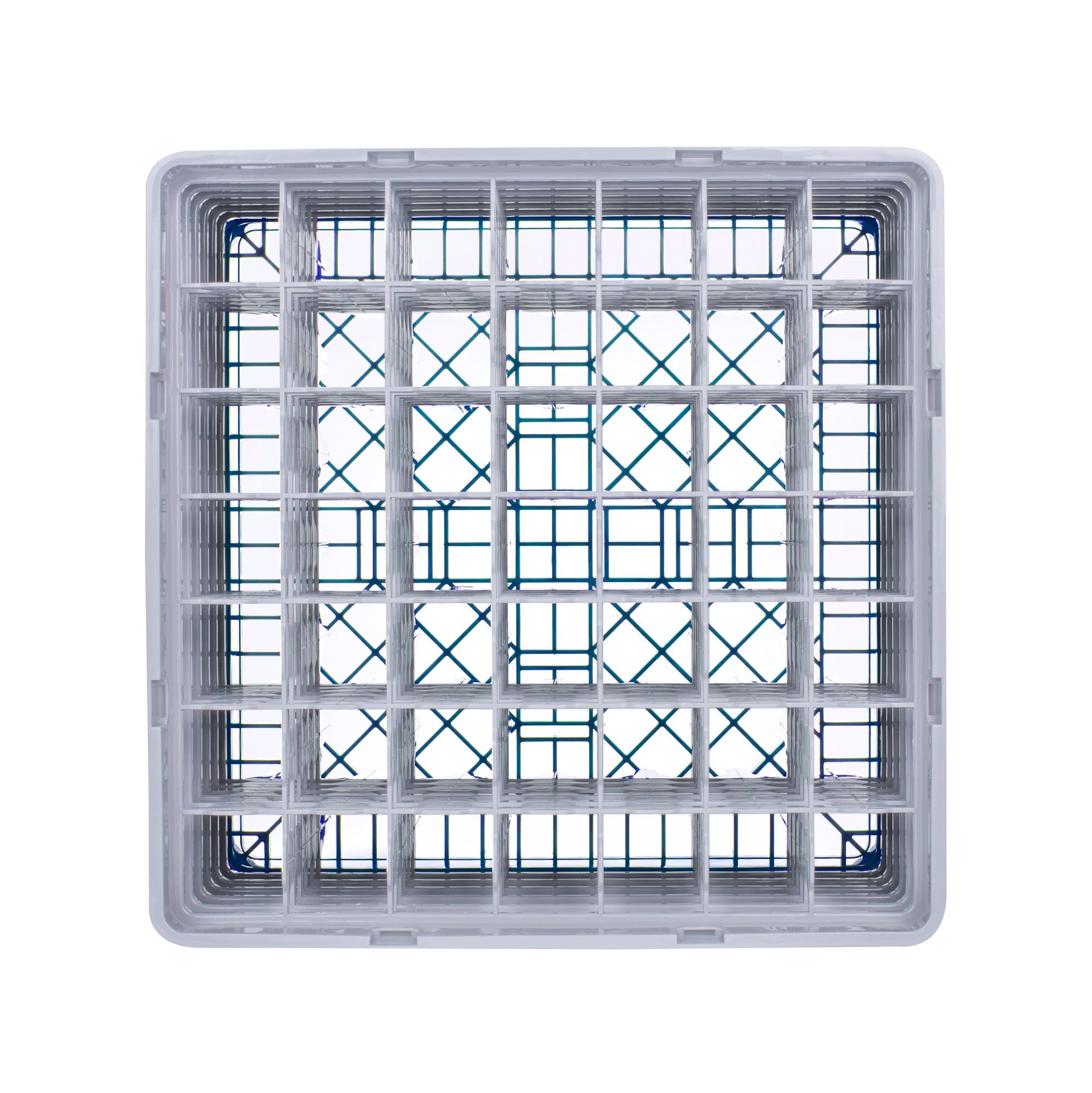Clean Tek Professional Blue Glass Rack - 49 Compartments, 1 Full Drop and 5 Half Drop Extenders - 19 3/4" x 19 3/4" x 13 3/4" - 1 count box