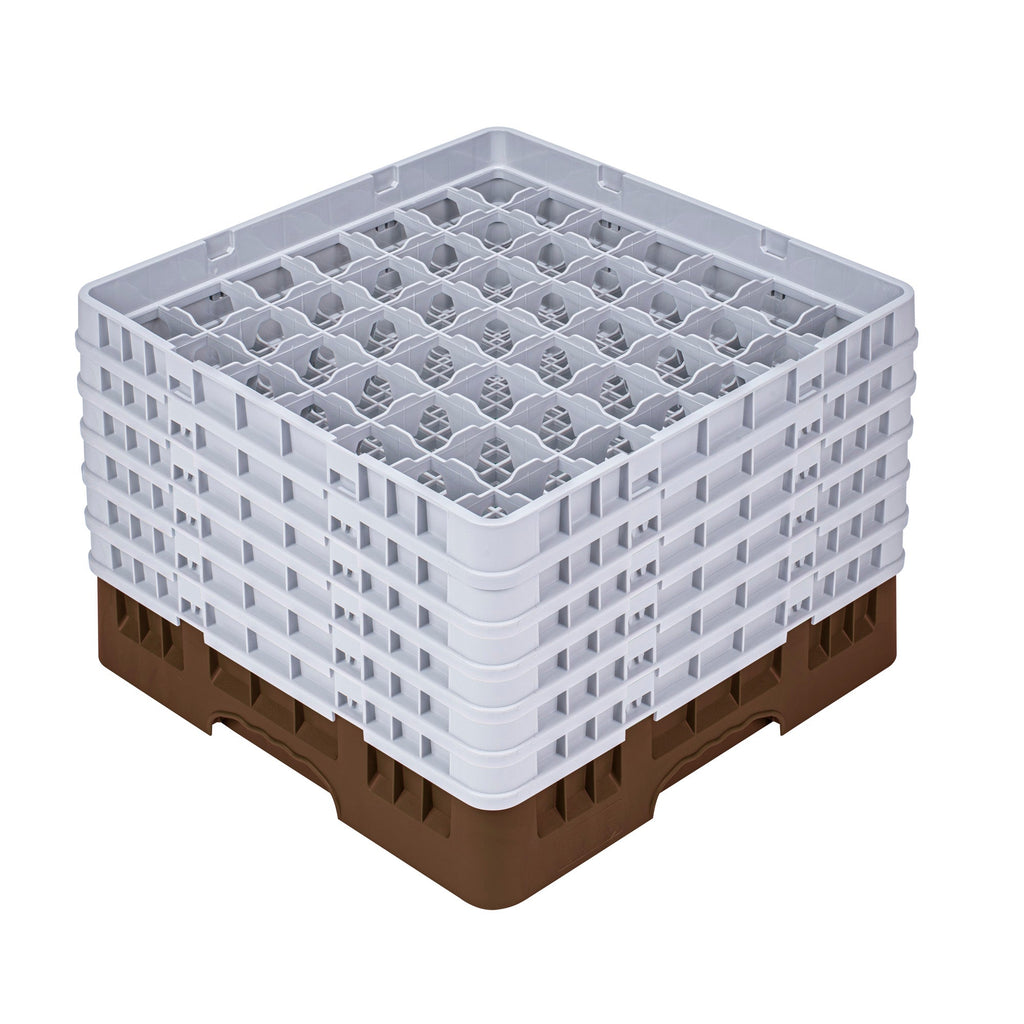 Clean Tek Professional Brown Glass Rack - 49 Compartments, 1 Full Drop and 5 Half Drop Extenders - 19 3/4" x 19 3/4" x 13 3/4" - 1 count box