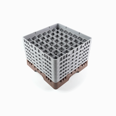 Clean Tek Professional Brown Glass Rack - 49 Compartments, 1 Full Drop and 5 Half Drop Extenders - 19 3/4" x 19 3/4" x 13 3/4" - 1 count box