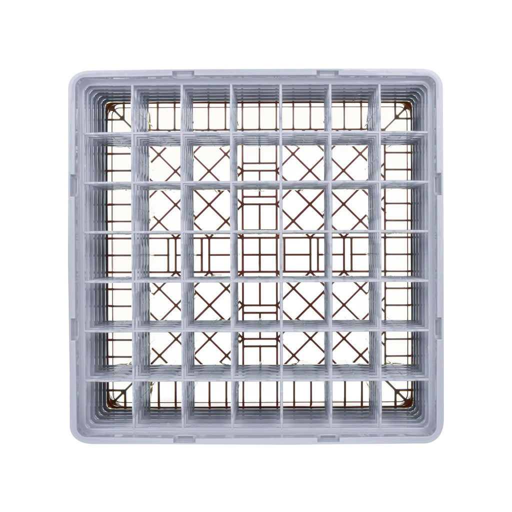 Clean Tek Professional Brown Glass Rack - 49 Compartments, 1 Full Drop and 5 Half Drop Extenders - 19 3/4" x 19 3/4" x 13 3/4" - 1 count box